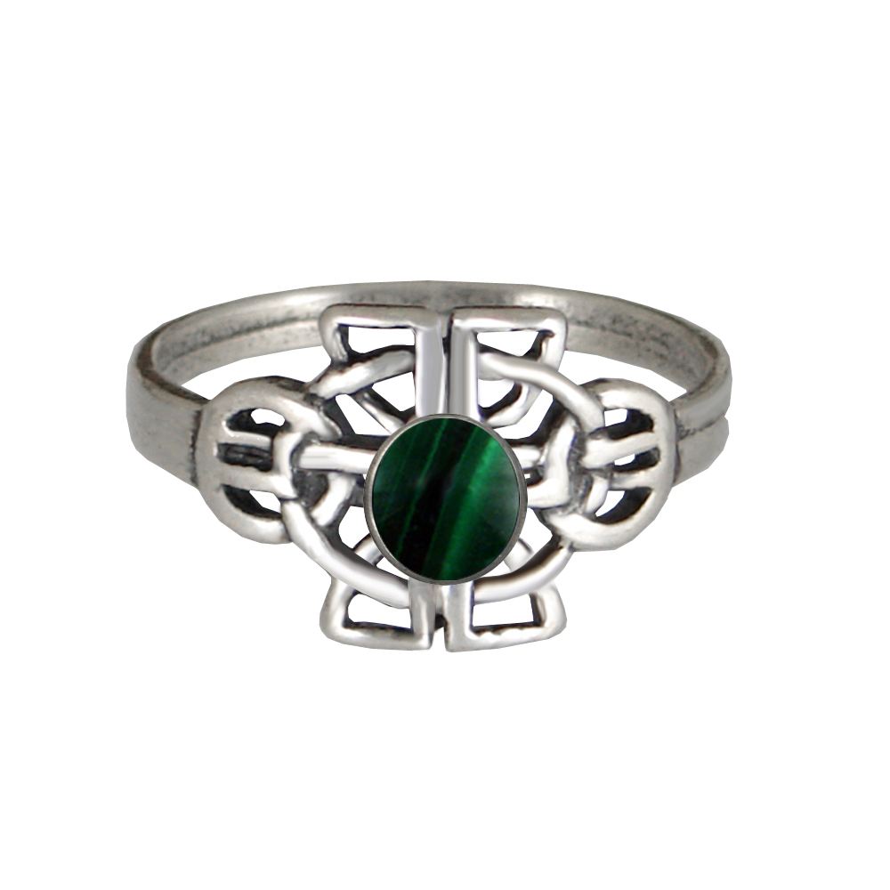 Sterling Silver Celtic Knotwork Ring With Malachite Size 7